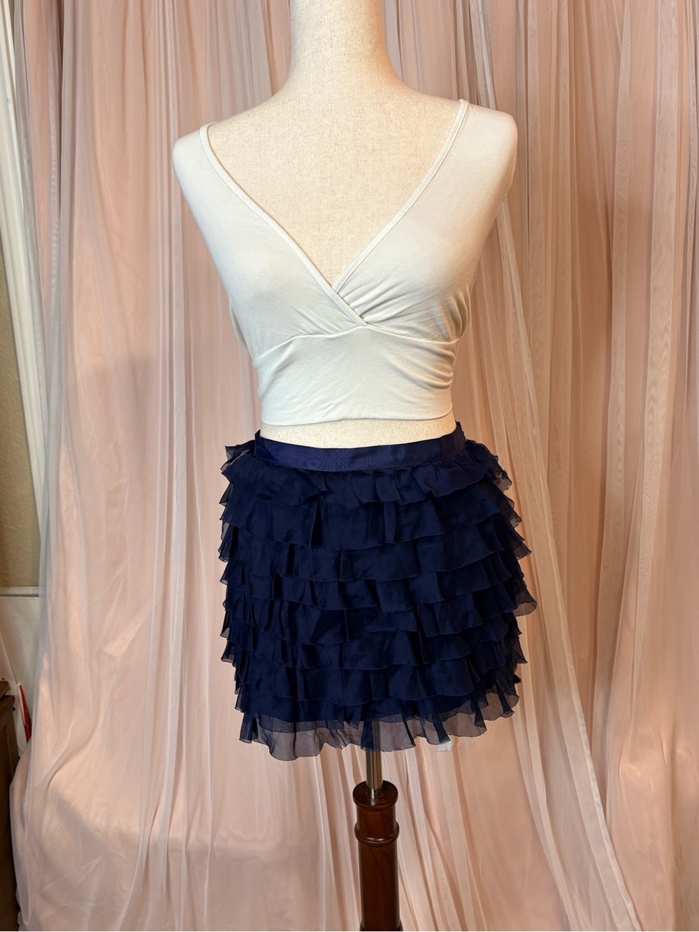 Haute Hippie Twilight Navy Tiered Ruffle Chiffon Mini Skirt M NWT